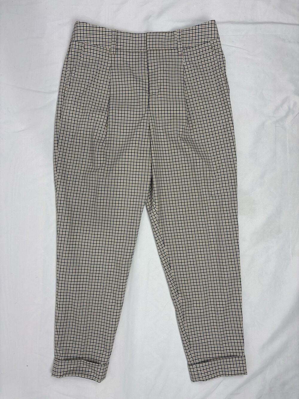 Banana Republic Women High Rise Pleated Tapered Crop Pants Plaid Cuffed Sz 4